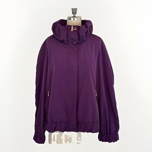 St John Rain Jacket 10 Purple Full Zip High Collar Old Money Luxury Zip Pockets
